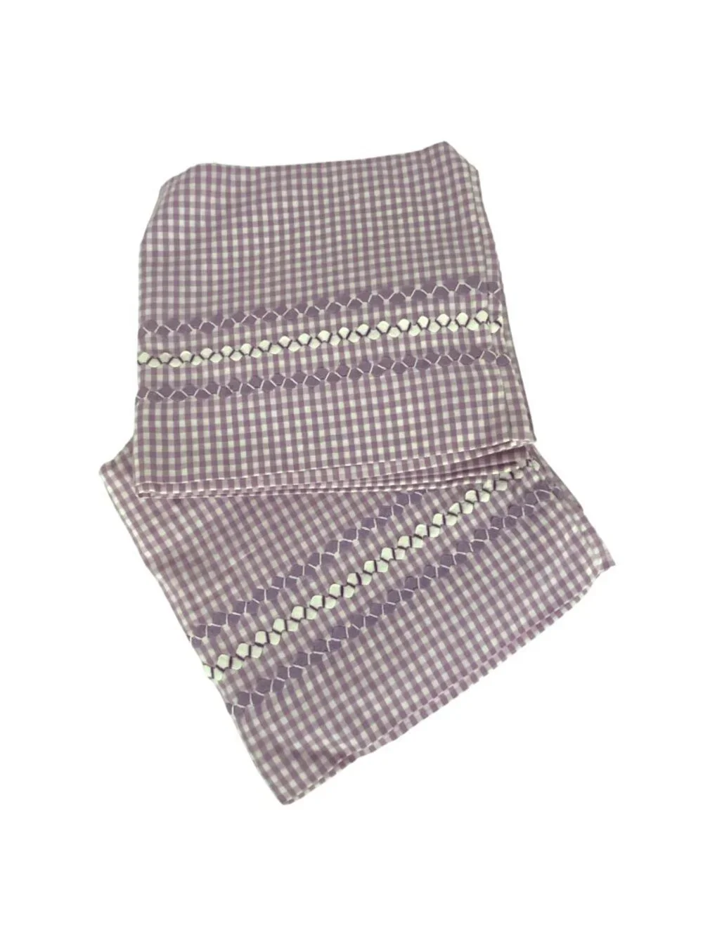Vintage Handmade King Size Pillowcase Pair Purple Gingham Zig Zag Trim
